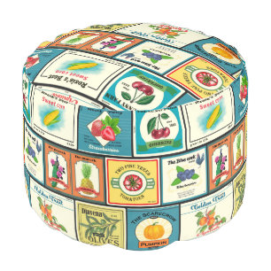 Vintage canned goods-Fruit labels Pouf