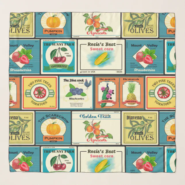 Vintage canned goods-Fruit labels Scarf | Zazzle
