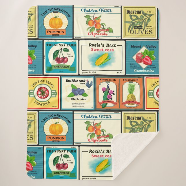 Vintage canned goods-Fruit labels Sherpa Blanket (Front)