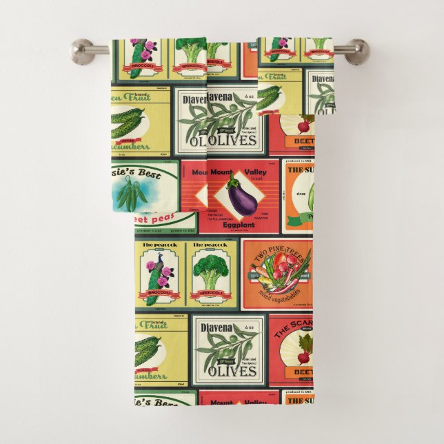 Vintage canned goods-Vegetables labels Bath Towel Set (Insitu)