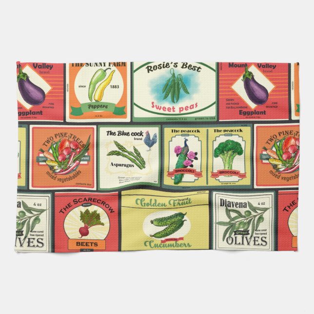 Vintage canned goods-Vegetables labels Kitchen Towel (Horizontal)