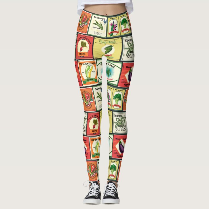 Vintage canned goodsVegetables labels Leggings Zazzle