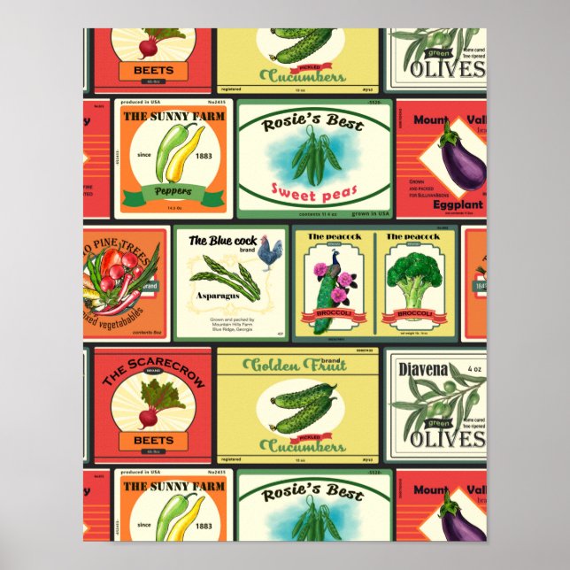Vintage canned goods-Vegetables labels Poster (Front)