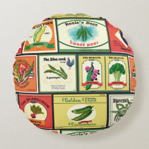 Vintage canned goods-Vegetables labels Round Pillow
