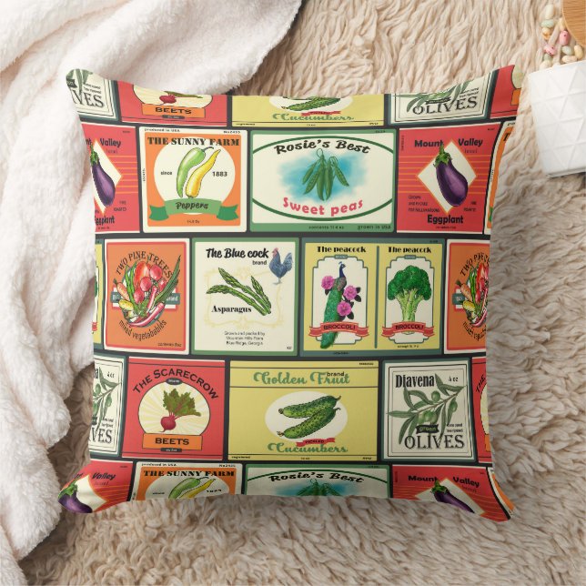 Vintage canned goods-Vegetables labels Throw Pillow (Blanket)