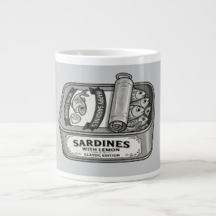 Vintage Canned Sardines in Black and White Giant Coffee Mug