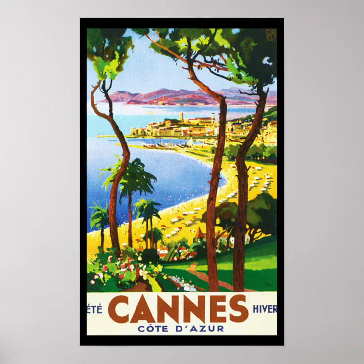 PotteLove Cannes Cote dazur Vintage publicité rétro Plaque Murale en métal Poster en Aluminium en métal Signes 20,3 x 30,5 cm 