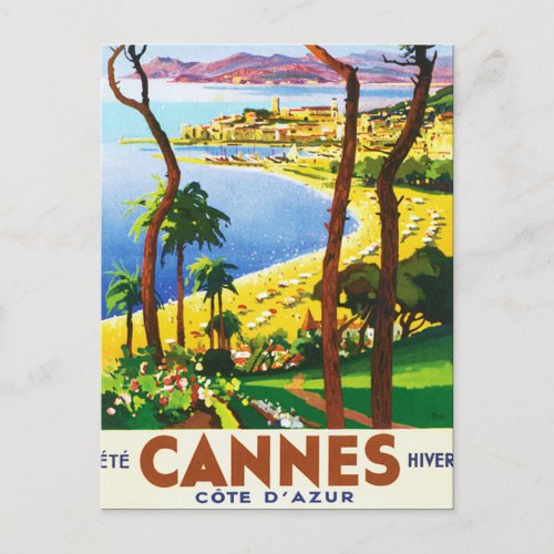 Vintage Cannes Cote DAzur French Travel Poster Postcard
