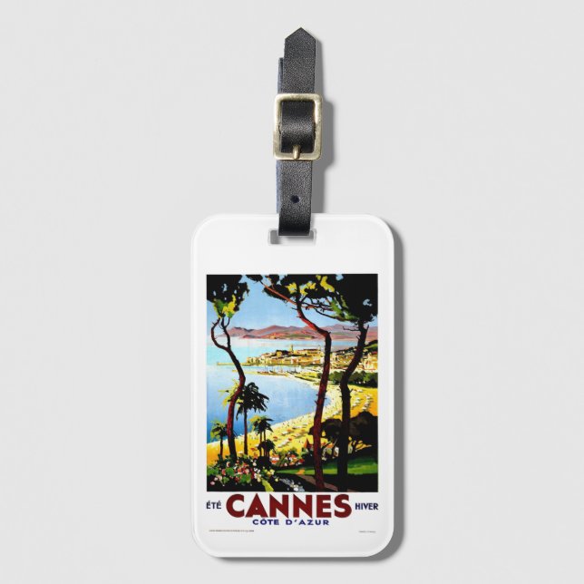 Vintage Cannes France Winter Travel Luggage Tag (Front Vertical)