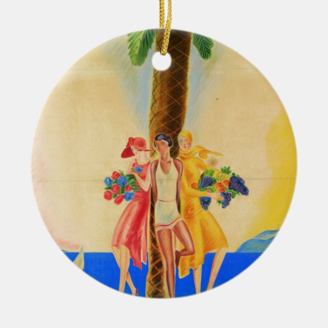 Vintage Cannes French Travel Ceramic Ornament (Front)