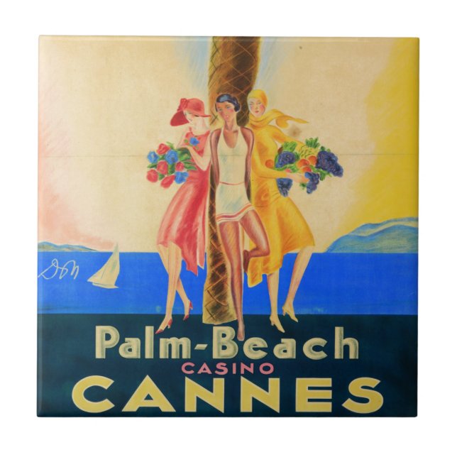 Vintage Cannes French Travel Ceramic Tile (Front)