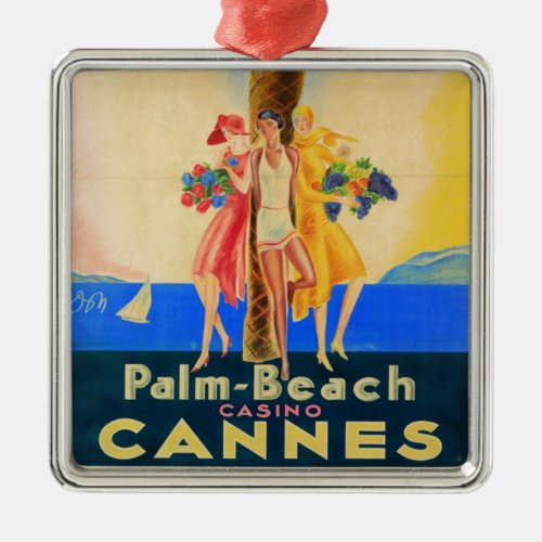 Vintage Cannes French Travel Metal Ornament