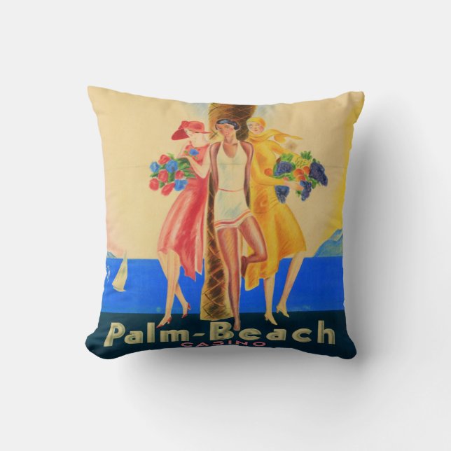 Vintage Cannes French Travel Throw Pillow (Front)