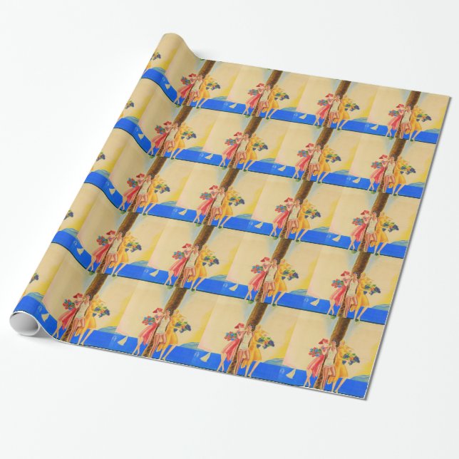 Vintage Cannes French Travel Wrapping Paper (Unrolled)