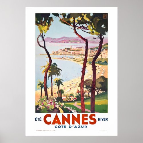 Vintage Cannes on the French Riviera Travel Poster
