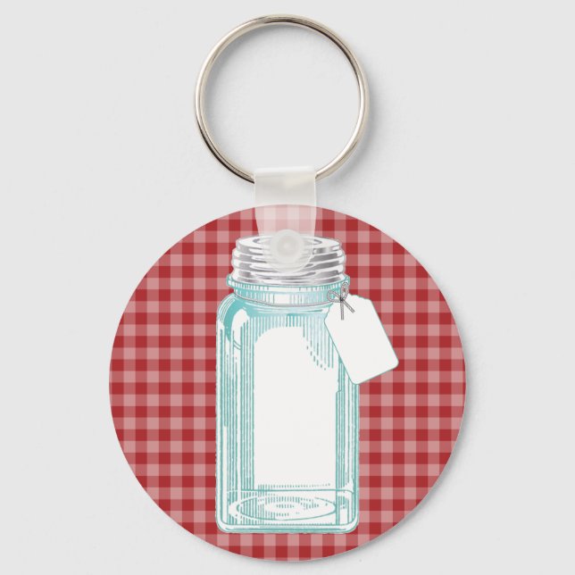 Vintage Canning Jar Red Gingham Keychain (Front)