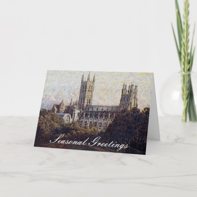 Vintage Canterbury Cathedral Print Christmas Card (Front)
