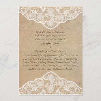 Vintage Canvas And Lace Effect Wedding Invitations by Truly_Uniquely at Zazzle