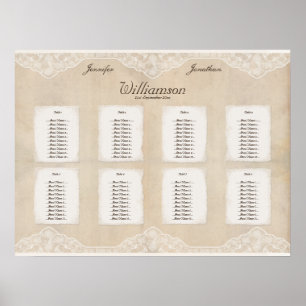 Vintage Canvas & Lace Look Seating Chart 8 Tables