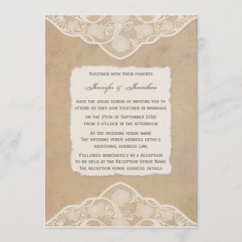 Vintage Canvas  Paper & Lace Look Wedding Invite by Truly_Uniquely at Zazzle