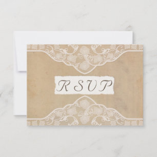 Vintage Canvas, Paper & Lace Look Wedding RSVP Card