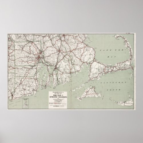 Vintage Cape Cod and Rhode Island Map 1917 Poster