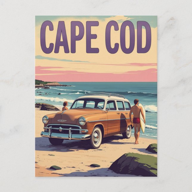 Vintage Cape Cod MA Travel Surfing Postcard (Front)