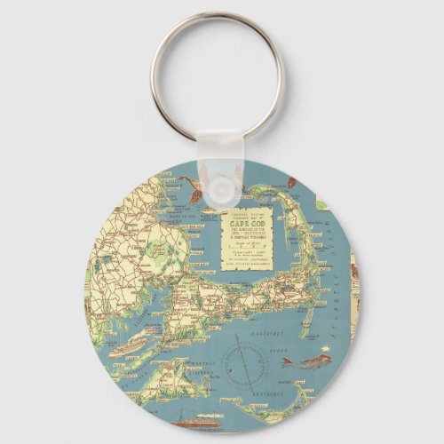 Vintage Cape Cod Map 1940 Keychain