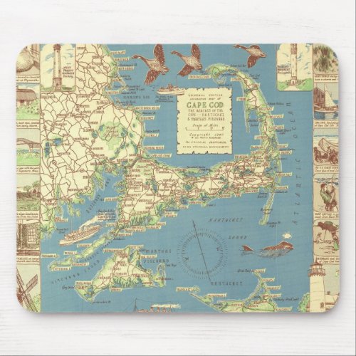 Vintage Cape Cod Map 1940 Mouse Pad