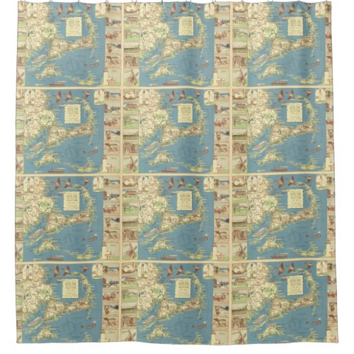 Vintage Cape Cod Map 1940 Shower Curtain