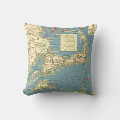 Vintage Cape Cod Map 1940 Throw Pillow