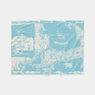 Vintage Cape Cod Map Fleece Blanket