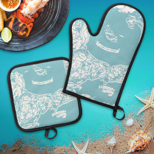 Vintage Cape Cod Map Oven Mitt & Pot Holder Set