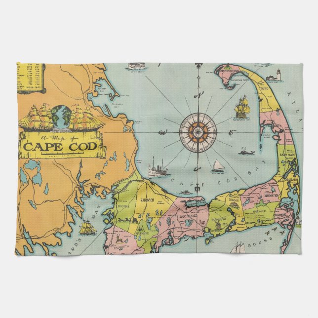 Vintage Cape Cod Map Towel (Horizontal)