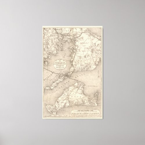 Vintage Cape Cod Old Colony Line Map 1888 Canvas Print