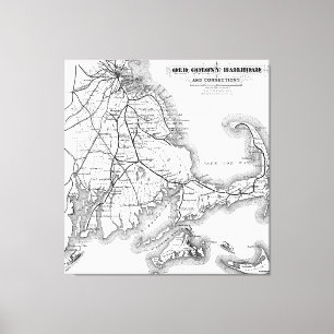 Vintage Cape Cod Old Colony Railroad Map (1875) Canvas Print