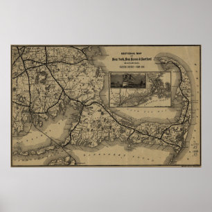 Vintage Cape Cod Railroad Map (1893) Poster