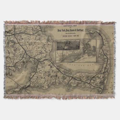 Vintage Cape Cod Railroad Map 1893 Throw Blanket