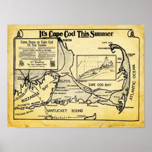 Vintage Cape Cod Travel Ad With Map Print