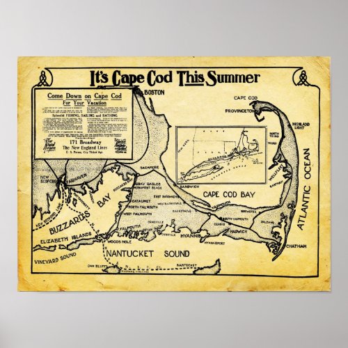 Vintage Cape Cod Travel Ad With Map Print