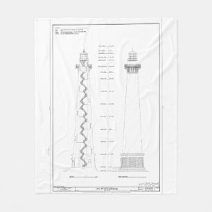 Vintage Cape Hatteras Lighthouse Blueprint Fleece Blanket