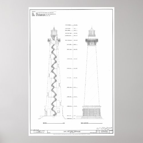 Vintage Cape Hatteras Lighthouse Blueprint Poster