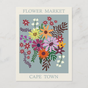 Vintage Cape Town South Africa Flower Market Postcard