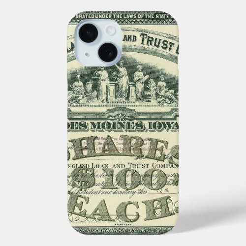 Vintage Capital Stock Certificate Business Finance iPhone 15 Case