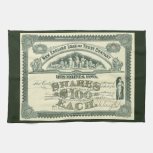 Vintage Capital Stock Certificate Business Finance Kitchen Towel