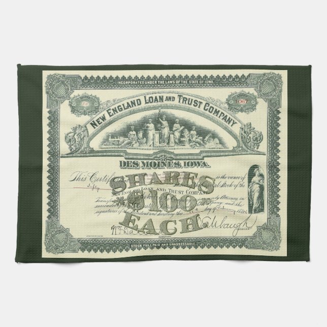 Vintage Capital Stock Certificate Business Finance Kitchen Towel (Horizontal)
