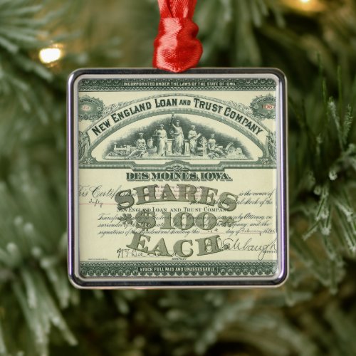 Vintage Capital Stock Certificate Business Finance Metal Ornament