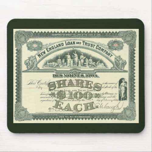 Vintage Capital Stock Certificate Business Finance Mouse Pad