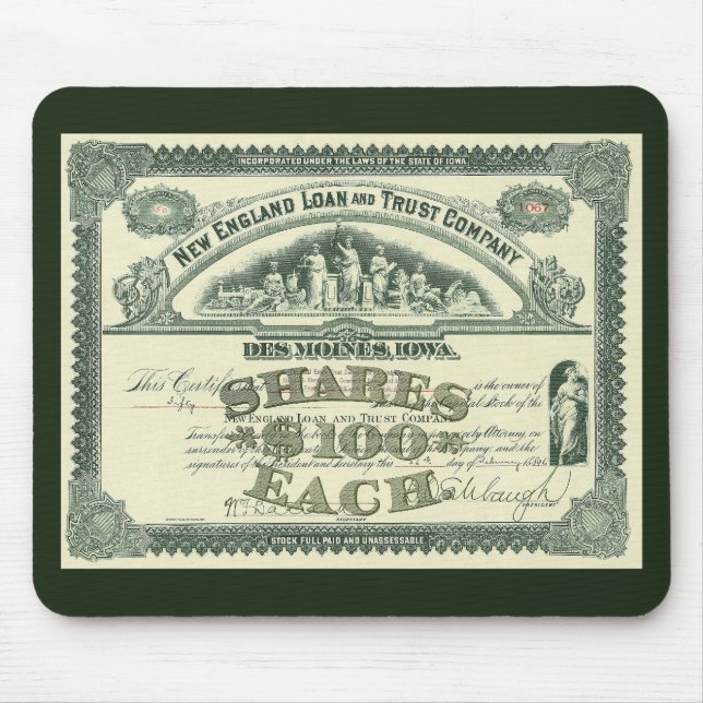 Vintage Capital Stock Certificate Business Finance Mouse Pad (Front)