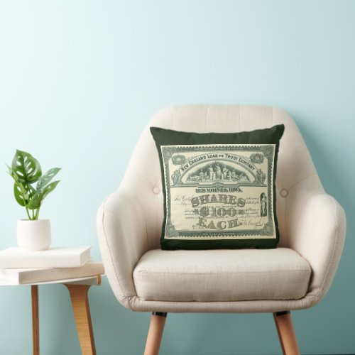 Vintage Capital Stock Certificate Business Finance Throw Pillow